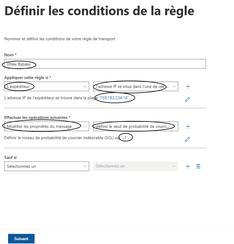 Règle finale configurée