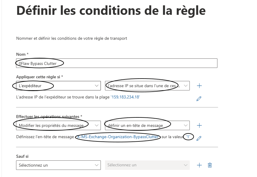 Configuration de la troisième règle BypassClutter