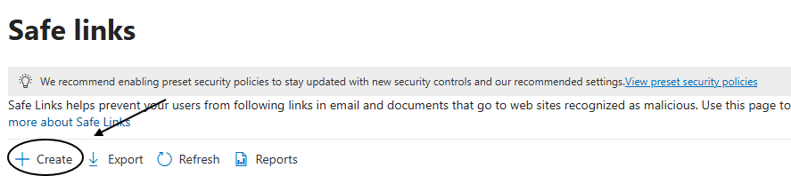 Empty Safe Links page - Microsoft Defender not available