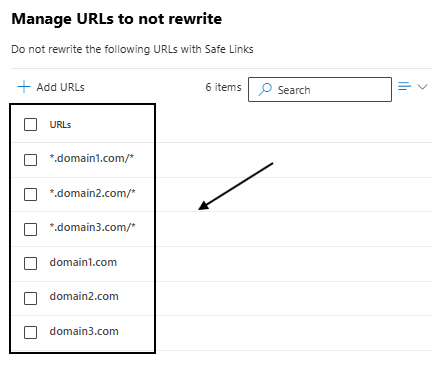 Safe Links URL management interface