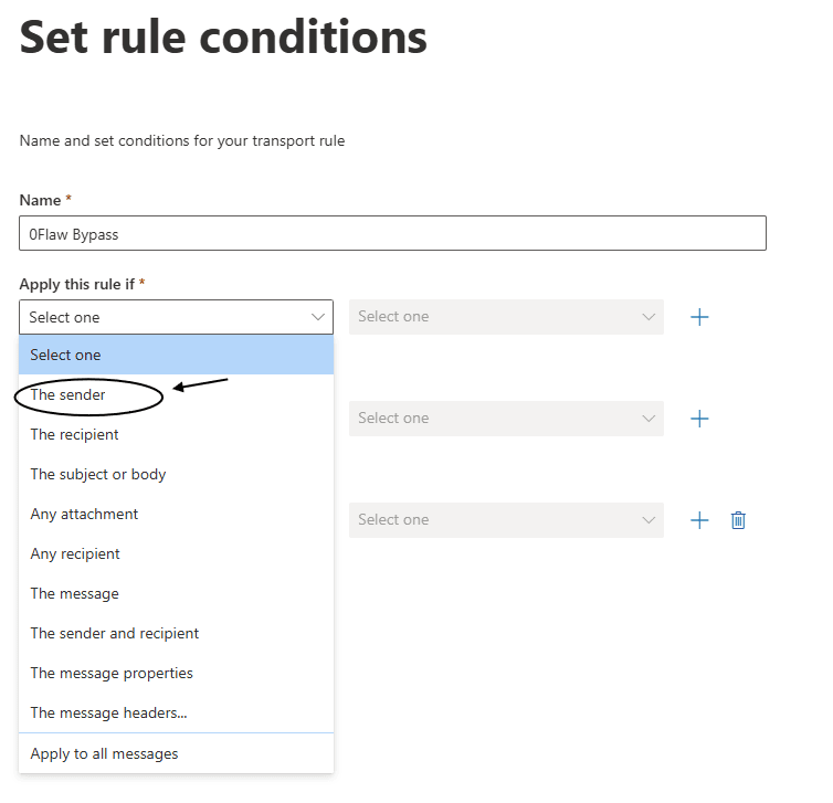 Sender selection in rule