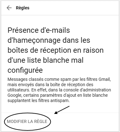 Interface de modification de la règle