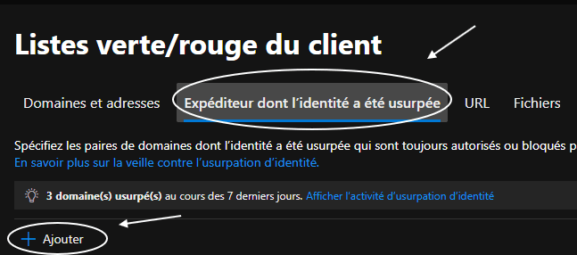 Interface de la page de liste verte/rouge