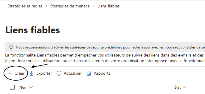 Page vide Safe Links - Microsoft Defender non disponible